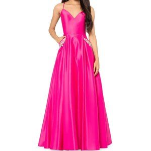 Pink Blondie Nites Zelda Jeweled Pockets Satin Ball Gown